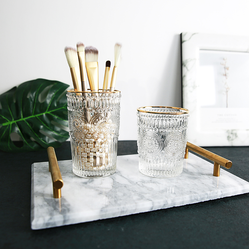 Nordic Ins Retro Relief Sunflower Phnom Penh Glass Sketching Makeup Brush Drum Pen Holder Wine Glass Toothbrush Wash Cup