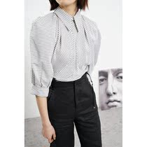 (Solitary goods leak) elegant and strong French GAO luxury shoulder natural folds Half sleeve striped shirt Women
