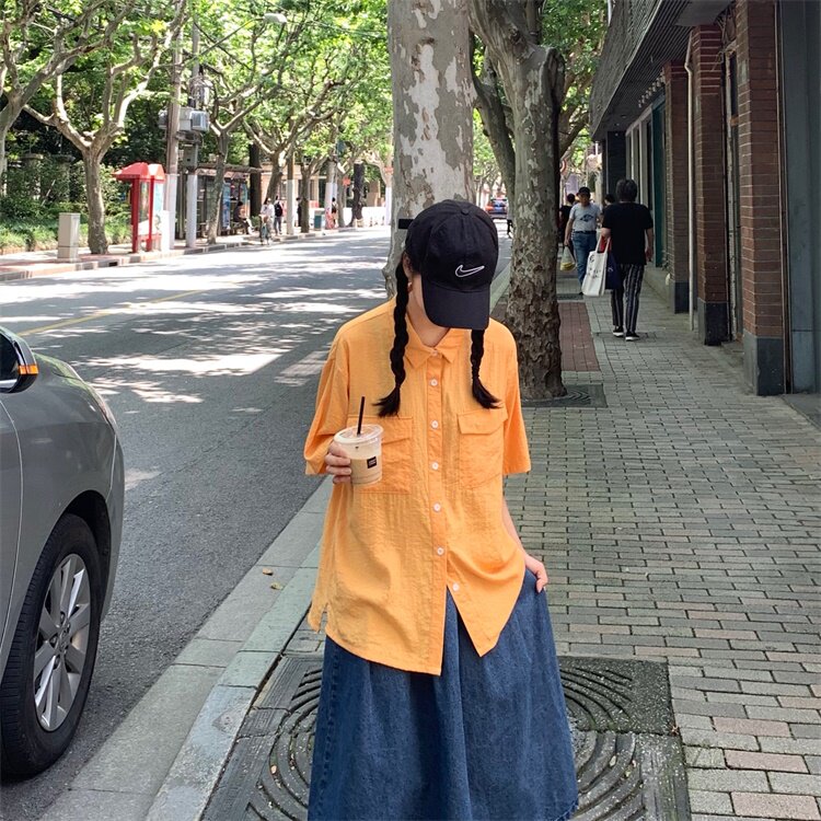 RAINY self-made shirt women's short-sleeved short-sleeved 2020 summer new loose shoulder sleeve loose lazy wind shirt