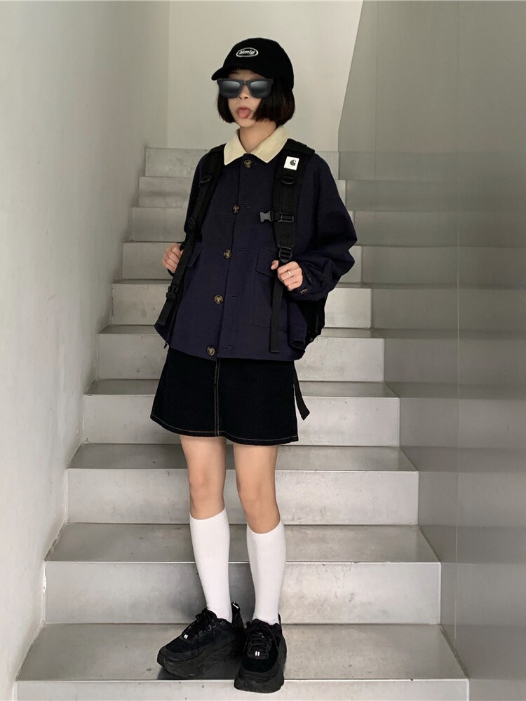 RAINY homemade autumn and winter small lapel top loose vintage corduroy collar short frock jacket jacket