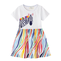 Girls cotton short sleeve zebra dress jumping meter brand European and American style baby A- line dress cute