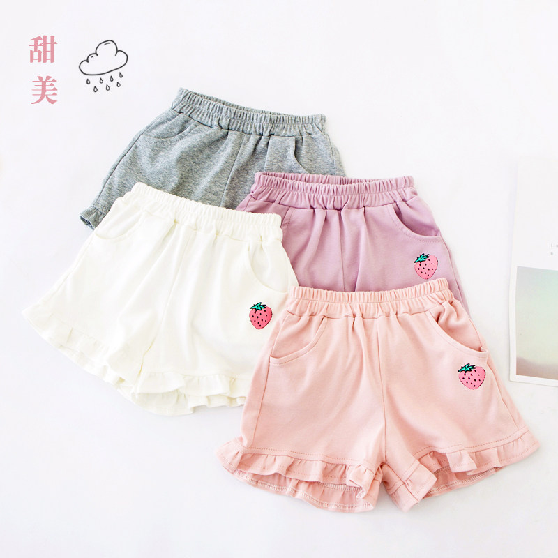 2021 Summer girls cotton shorts Strawberry fungus side hot pants Casual pants Small children baby leggings
