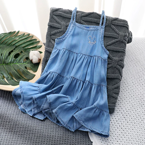 Летняя хлопковая джинсовая юбка, детское платье без рукавов, европейский стиль, эффект подтяжки