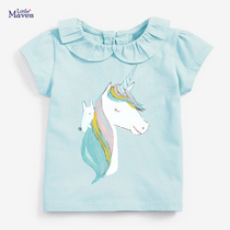 Girls cotton short sleeve T-shirt cartoon overturned unicorn baby fresh half sleeve bottom T summer gas tops