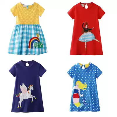 Qingquan summer new girl baby cotton short sleeve dress casual cartoon Mermaid Beach princess skirt