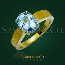 18 karat jewellery (custom) natural aquamarine ring arm drawing 18K gold men and womens rings