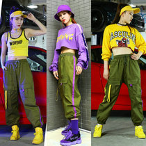 jazz top European and American navel jazz dance suit female dance suit dance loose short sleeve Korean handsome street dance pants