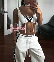 Europe and the United States Bundy female sense of inner tie umbilical vest female nightclub ds lead dance low-cut gogo performance suit set