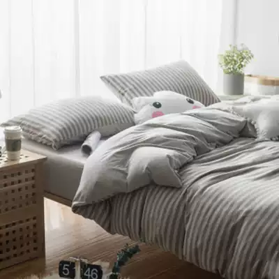 Tianzhu cotton four-piece cotton knitted bedding simple cotton striped quilt cover sheets 4-piece bed hats