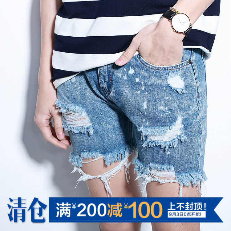 首席名模/17ss 受到很多人欢迎的夏季磨破毛边浅蓝色牛仔短裤
