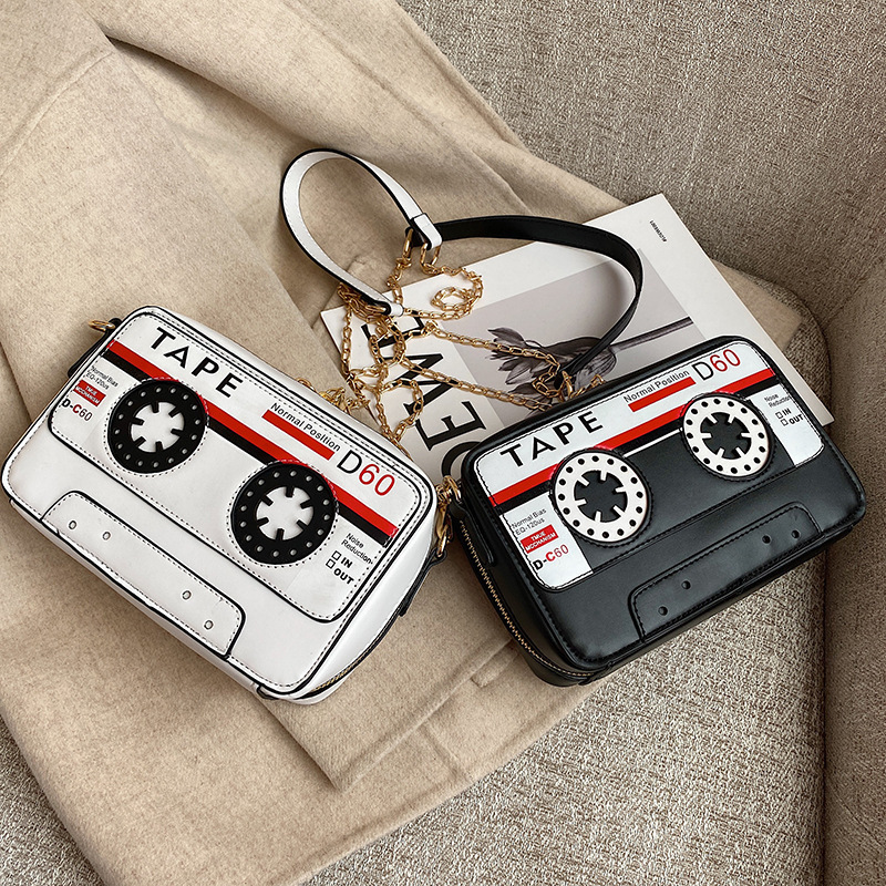 New Women's Bag European and American Fashion Quirky Personality Cassette Tape Crossbody Bag Chain Small Bag Tape Evening Bag