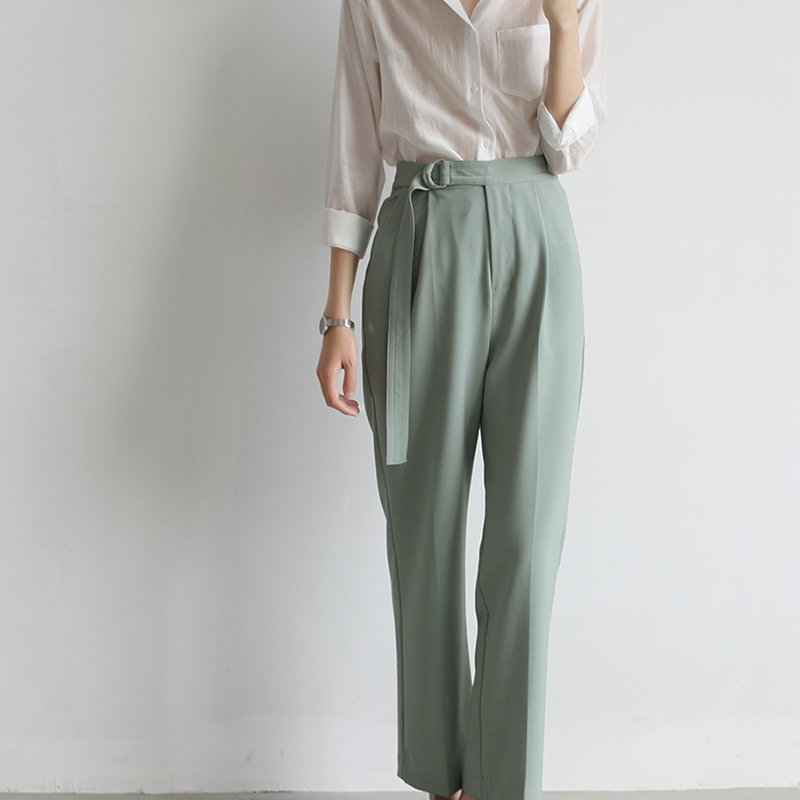 LIMONN Trousers Smoke Trousers Spring Skin Skin Career Pencil Lens Less Less Less Less Less Level Pants High Waist Light Green Nintkpants
