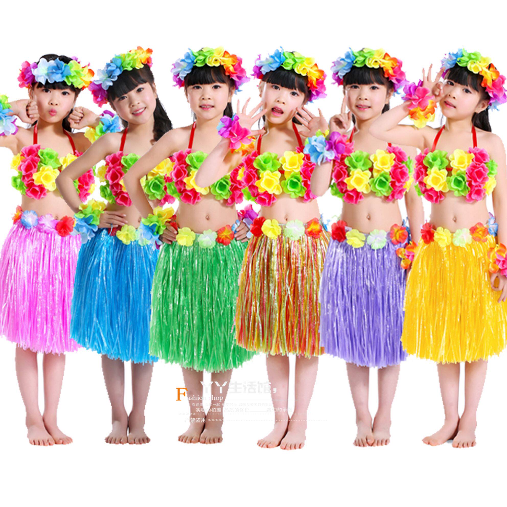 40CM double-layer thickened June 1 Children's Day Hawaiian hula performance clothing sports meeting five-piece suit custom-made