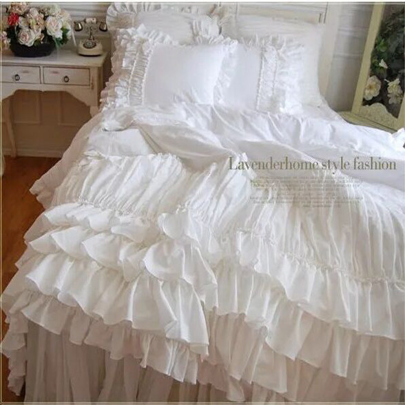 Export South Korea beautiful wedding white multi-layer cake Ruffle ruffle bow lace four-piece bed products