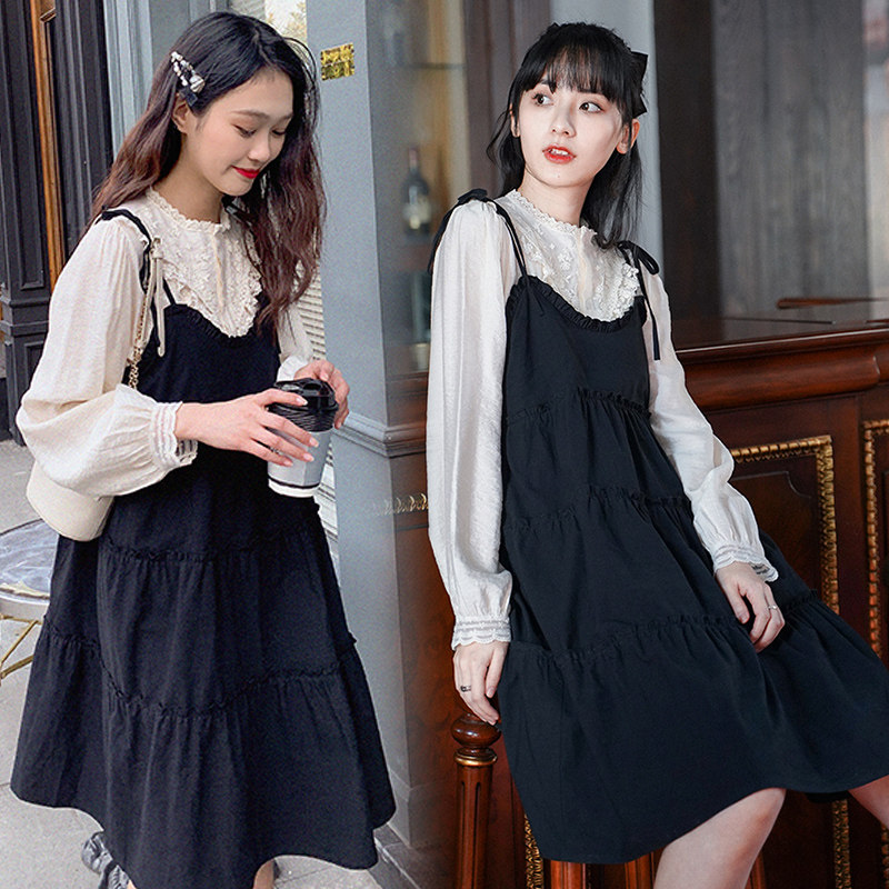 Pregnant women autumn suit fashion long sleeve shirt loose age reduction suspension skirt mid-long early autumn two sets