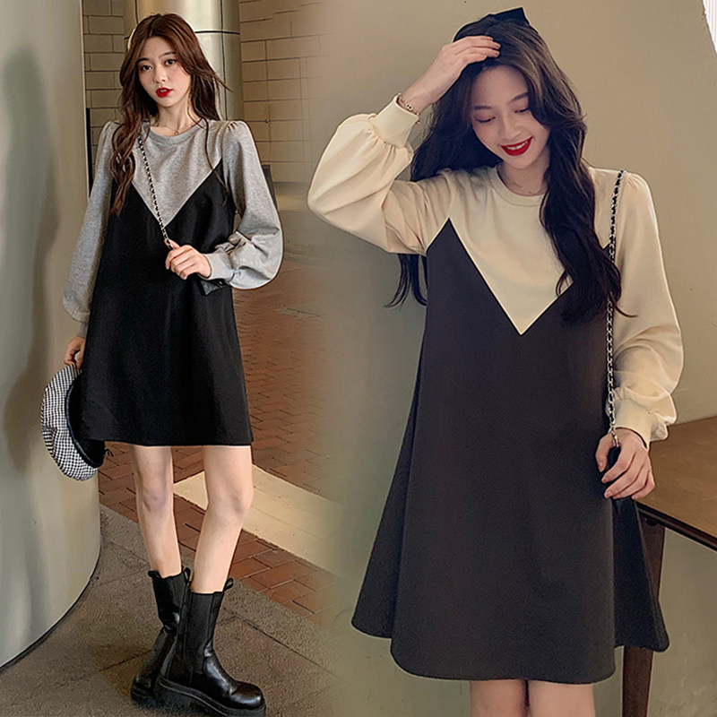 Pregnant Woman Foreign Dress Spring Autumn section Splicing Loose Sweatshirt Autumn Dress Long Sleeve Blouse Blouse two sets Minus Pregnancy Maternity Dress Suit