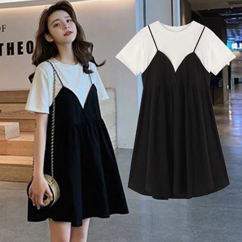 Pregnant women summer dress dress mid-length fashion fake two-piece top summer suspender skirt summer thin section small