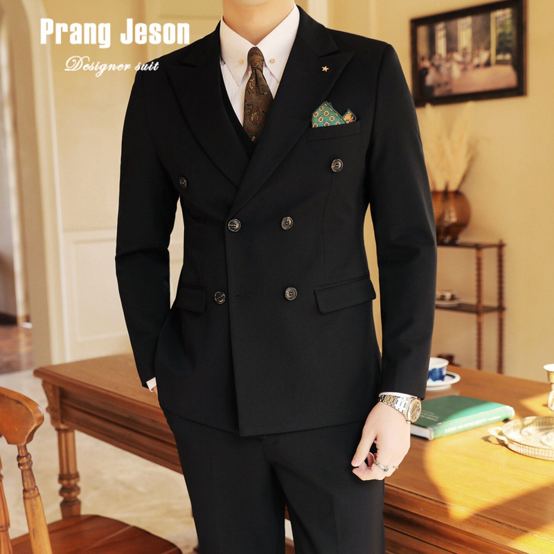 Double-Breasted Suit Men's Jacket British High-End Slim Fit Plus Size Wedding Groom Suit Casual Business Formal Wear Double-Breasted Suit Men's Jacket British High-End Slim Fit Plus Size Wedding Groom Suit Casual Business Formal Wear