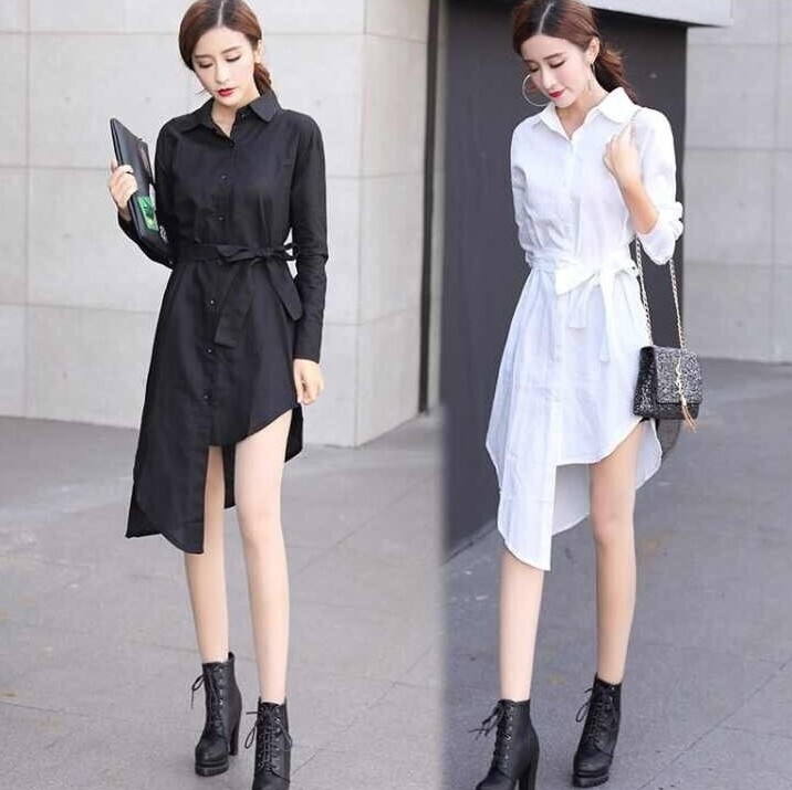 New Korean Style Mid-Length White Shirt for Women, Spring Irregular Loose Top, Plus Size Versatile Fashion Shirt for Women