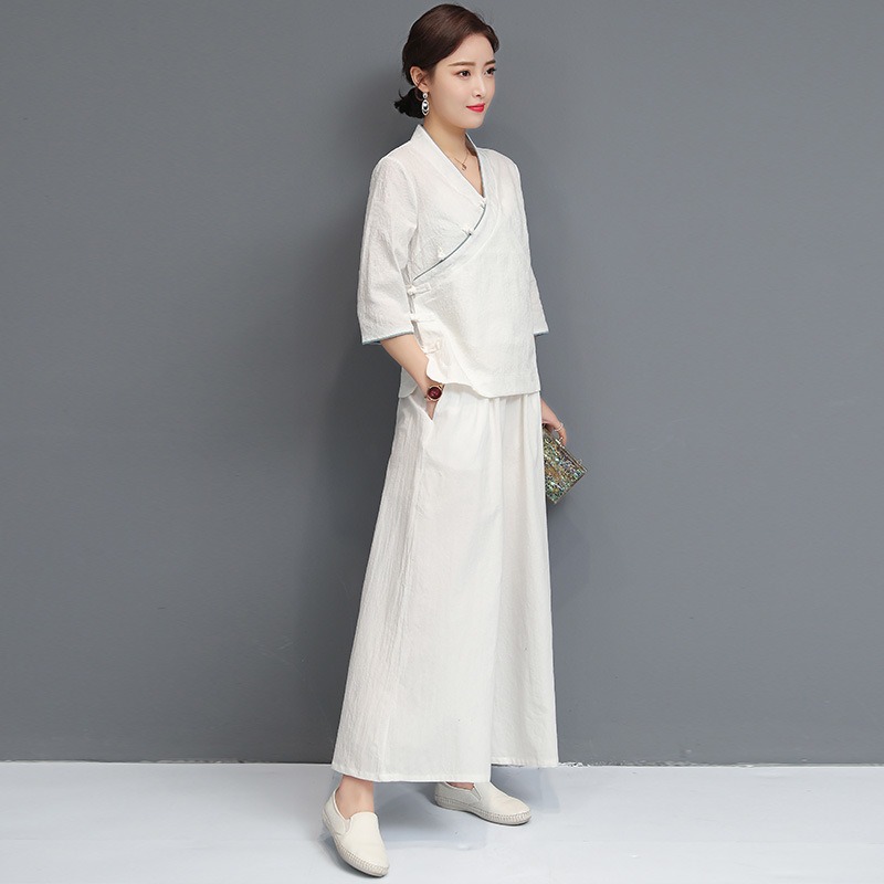 Traditional Chinese Medicine Beauty Health Preservation Hall Moxibustion Work Clothes Female Extraction Ear Physiotherapy Pushup High-end Technician Temperament Chinese Cotton Numb Summer