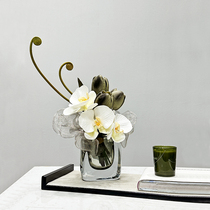 Modern light luxury gray crystal flower vessel simulated Phalaenopsis high-end floral ornaments living room coffee table negotiation table floral arrangement