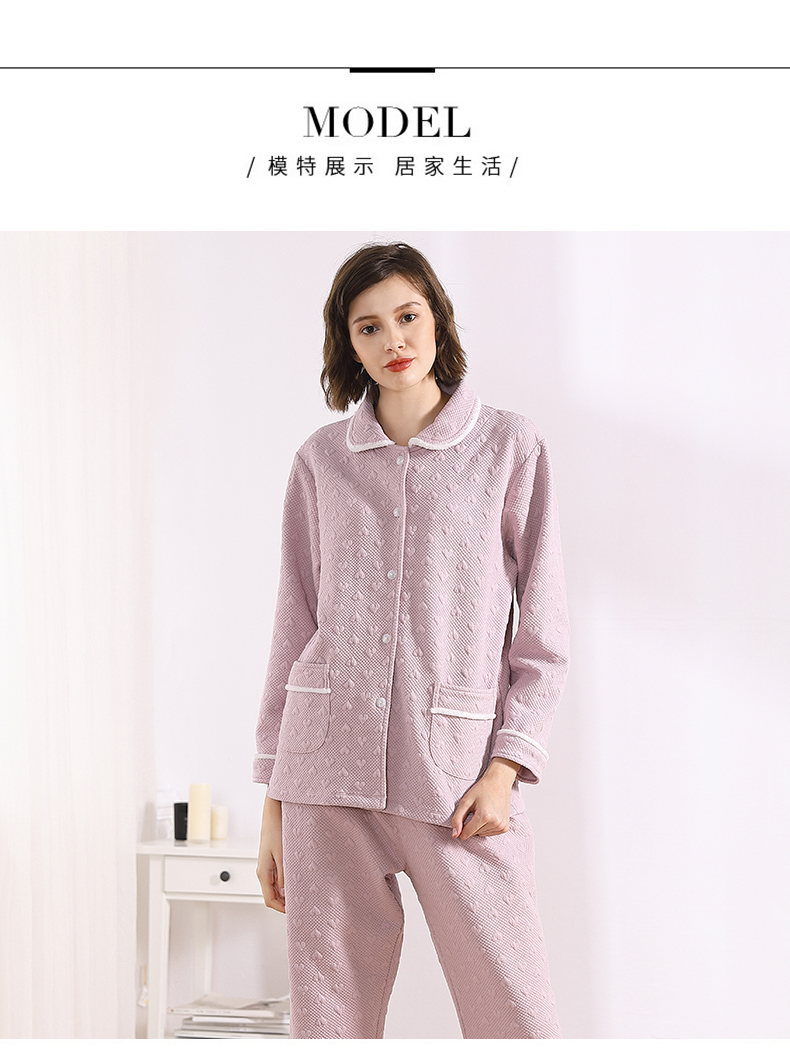Bộ đồ ngủ ba lớp theo tiêu chuẩn Mỹ của phụ nữ mùa thu và mùa đông mỏng phần gác lửng ấm áp cotton mềm mại phục vụ nhà áo kiểu nữ đẹp tuổi 35