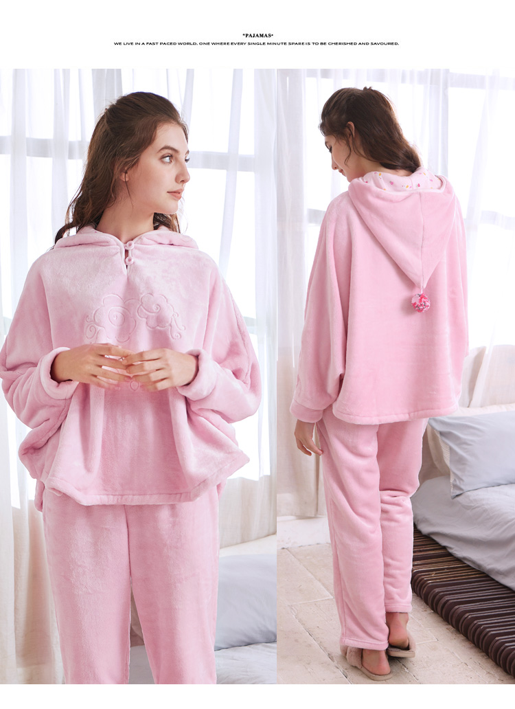 Bộ đồ ngủ nhung san hô tiêu chuẩn Mỹ mùa thu và mùa đông dày ấm áp có thể mặc bộ đồ flannel ngọt ngào đồ ngủ hình thú