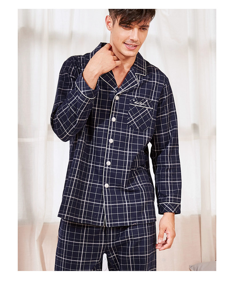 Bộ đồ ngủ dài tay mùa xuân và mùa thu mới của Mỹ Bộ đồ ngủ đôi nam nữ có thể mặc đồ cotton kẻ sọc đồ bộ nam