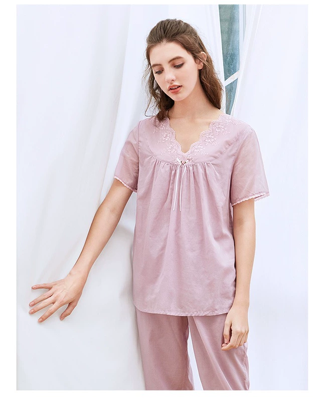 Bộ đồ ngủ ngắn tay cotton nữ 2018 Amoi ngọt ngào có thể mặc đồ công chúa cotton gợi cảm bộ đồ nhung thu đông