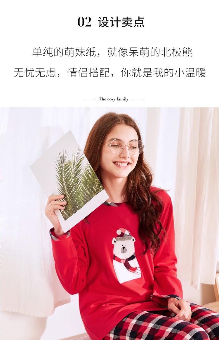 Bộ đồ ngủ cotton dài tay tiêu chuẩn Mỹ mới thiết lập cho phụ nữ mùa thu đỏ và mùa đông cotton dễ thương mặc ngoài trời đồ mặc nhà