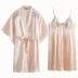 American Standard Ladies Silk Sling Nightgown Bộ hai mảnh Mulberry Silk Silk Dài tay Áo choàng tắm Morning Gown Ren Homewear - Night Robe