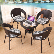 Rattan chair coffee table combination modern simple multi-person living room small round table indoor and outdoor bedroom balcony leisure table and chair