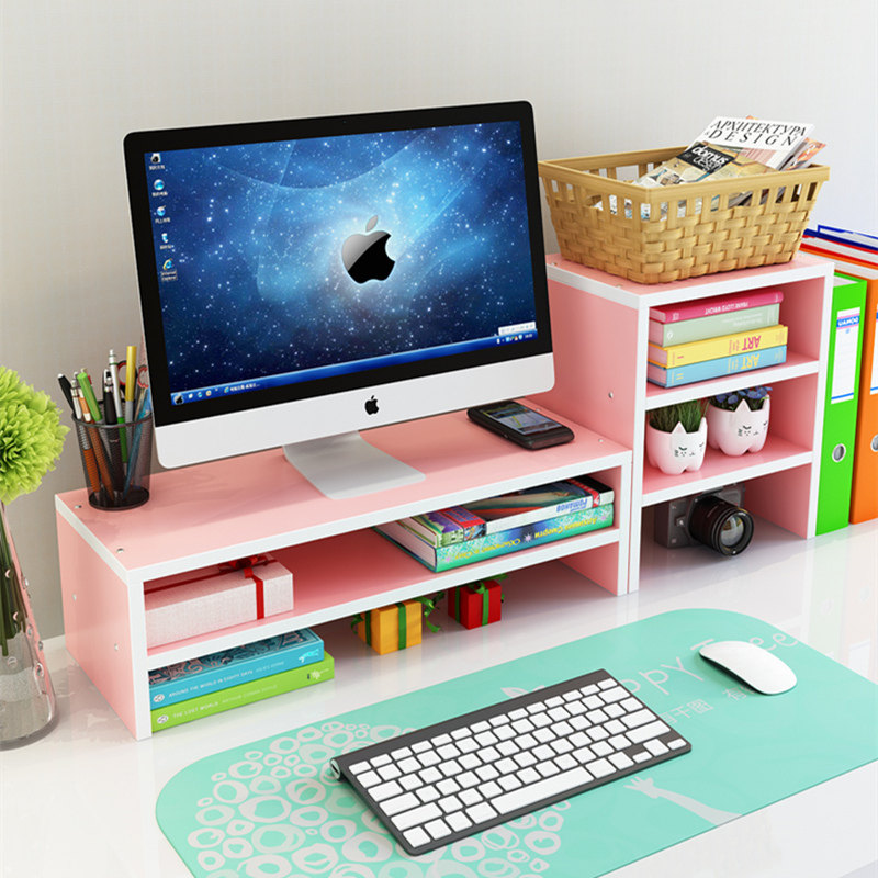  Desktop Computer Desk Face Plus High Screen Pad Display Pink Wood Heightened shelf Elevated base bracket