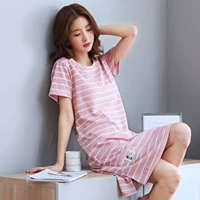 Bộ đồ ngủ nữ cotton XL mùa hè lỏng lẻo phiên bản Hàn Quốc phiên bản dài của áo ngắn tay mùa xuân và mùa thu dễ thương gợi cảm đầm ngủ dễ thương hàn quốc