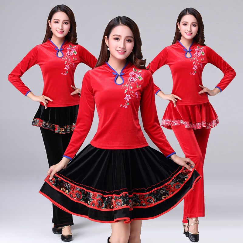 Square Dance Gold Velvet Dance Suit Autumn Winter Thickening Middle Aged Dancing Performance Clothing Seedlings Cabaret Short Skirts