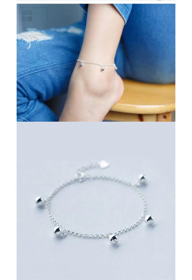 Chuông nhỏ sắc nét 925 sterling bạc vòng chân nữ thời trang Nhật Bản và Hàn Quốc đơn giản ngọt ngào mùa hè tươi trắng trang sức khí lắc chân nữ bạch kim