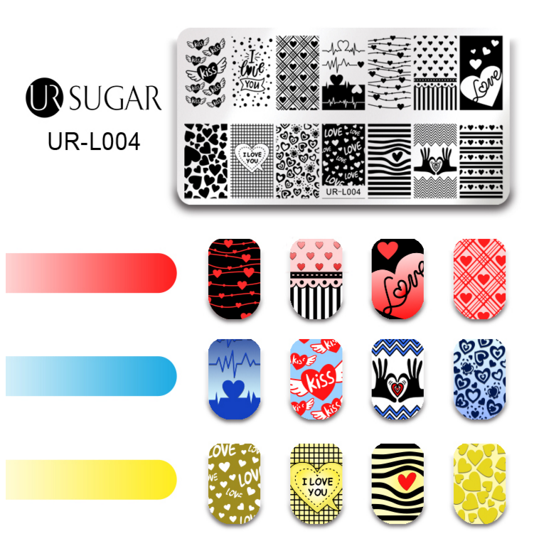 UR SUGAR móng tay in tấm mẫu công cụ thép tấm sơn móng tròn tấm UR-L001-L021 - Công cụ Nail bộ làm móng 12 món