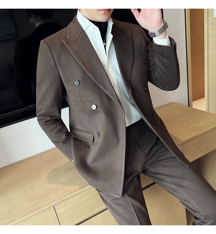 Корейский мужчина в осеннем и зимнем стиле с двумя застежками, лацканами, костюмом, костюмом и парой брюк pic 29
