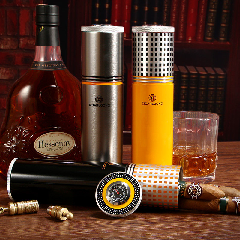 Imported Cigar Moisturizing Drum Travel Portable Metal Stainless Steel Moisturizing Tank Snow Eggplant Accessories Moisturizing Tube-Taobao