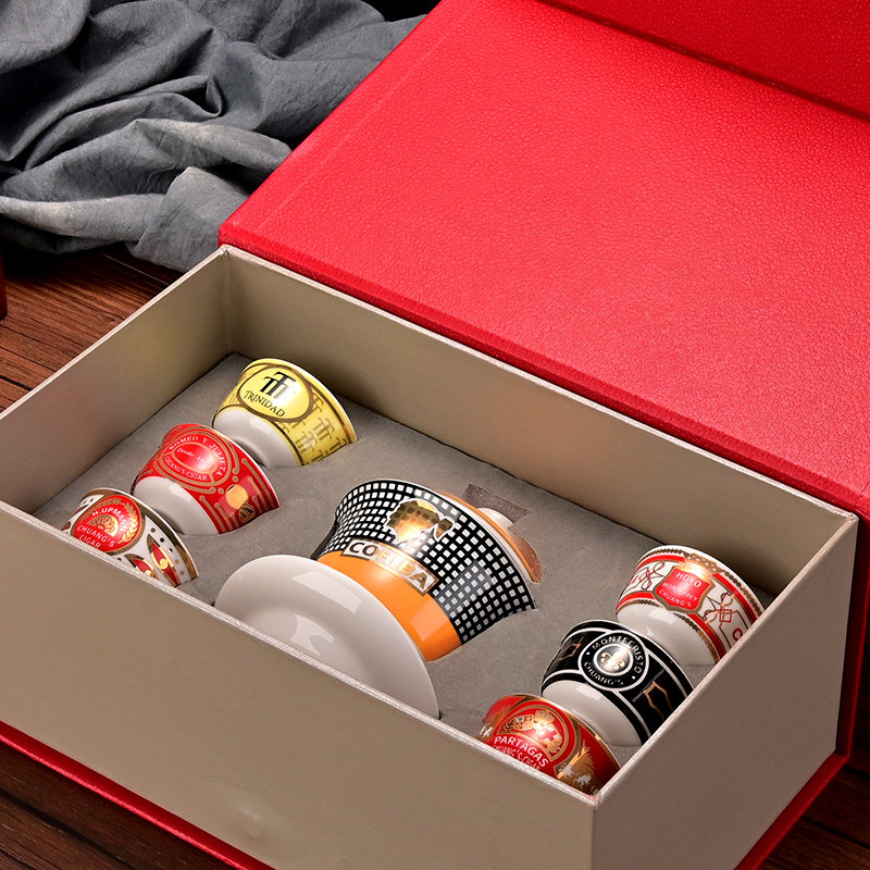 CIGARLOONG Garron Cigar Ceramic Tea Set Cigar Creative Tea Cup Set Cigar Cutter Ashtray Humidor