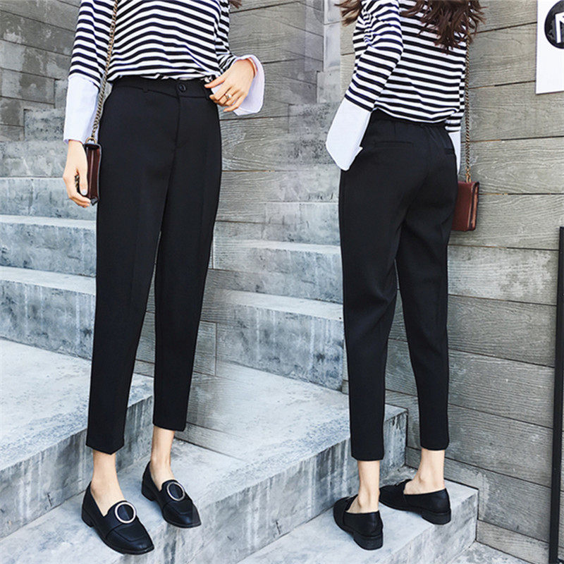 ulzzang Korean version trousers women's high waist large size straight pipe trousers black nine-point robe pants suit pants loose