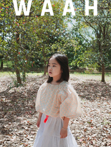 Dolls love beauty custom spring and summer Women small and middle children Princess foreign air bubble lantern sleeves floral sweet white shirt