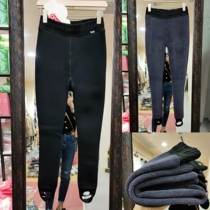 Lamb velvet rich sister pants winter plus fat stepping on the feet thick high waist one warm pants Sheng Yamei 8D4075