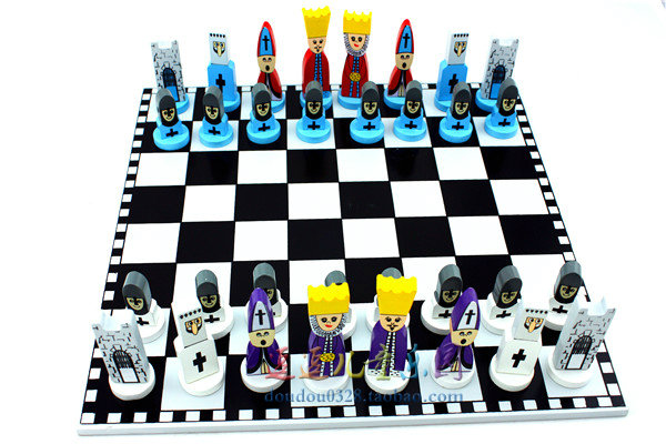 Children's Birthday New Year gift Wooden chess European and American style cartoon shape puzzle chess toys