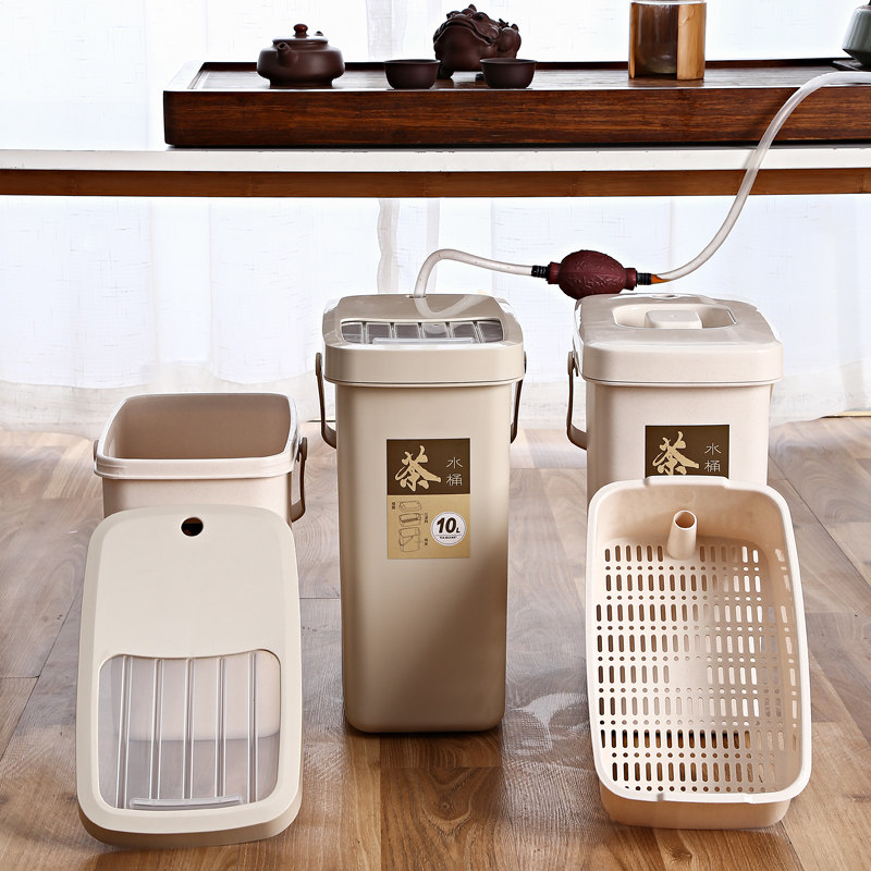 Tea slag bucket tea bucket office tea room portable trash can cover with filter drainage tea props sanitary bucket plastic