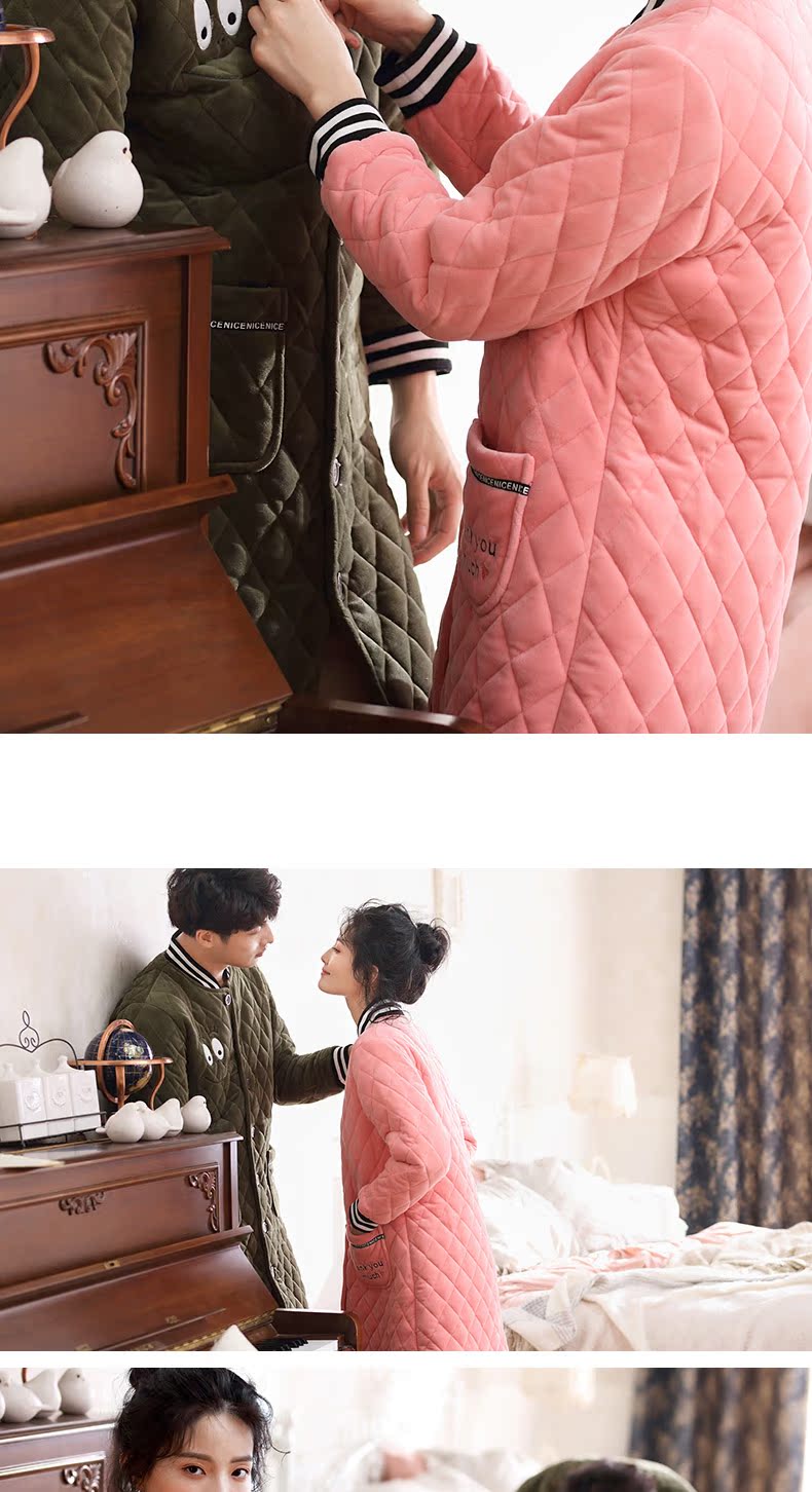 Qingtong san hô quilted quilted phiên bản Hàn Quốc của cặp đôi nam nữ đồ ngủ ngọt ngào và đáng yêu dịch vụ mặc nhà giản dị áo ngủ nam cotton