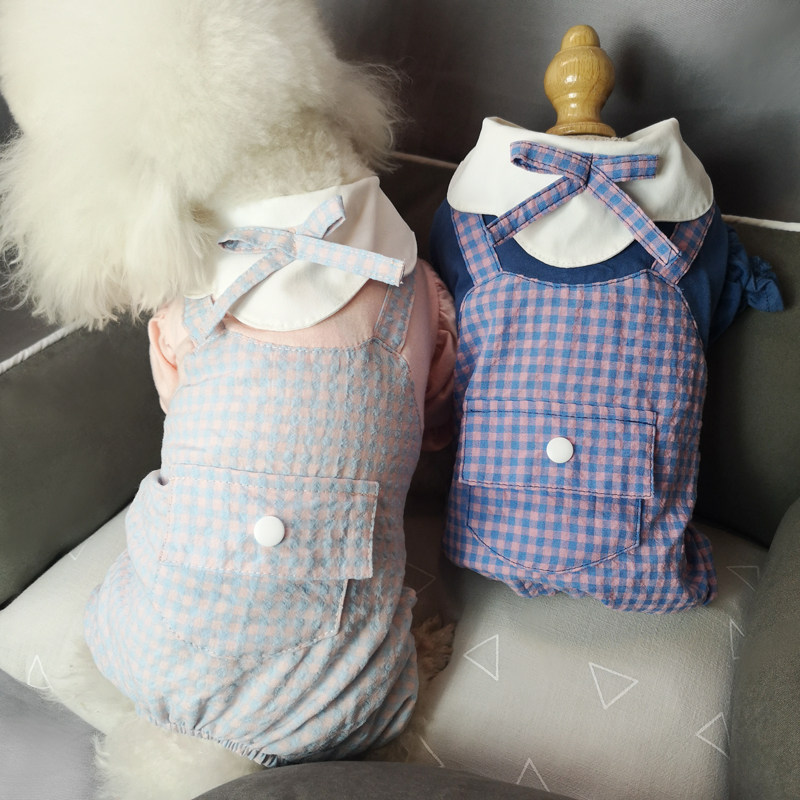 Dog fashion spring and summer thin dress lapel fake two-piece overalls jumpsuit Teddy Bichon Pomeranian pet clothes