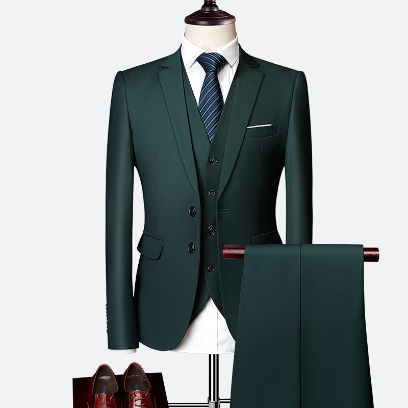 Autumn Plus-Size Men's Suit Business Formal Slim-Fit Korean Style Casual Suit Groom Wedding Dress Three-Piece Set Autumn Plus-Size Men's Suit Business Formal Slim-Fit Korean Style Casual Suit Groom Wedding Dress Three-Piece Set