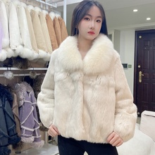 Off season clearance of Haining fur coat for women's imported whole skin rabbit fur, real fox fur collar, fur integrated short winter clothing