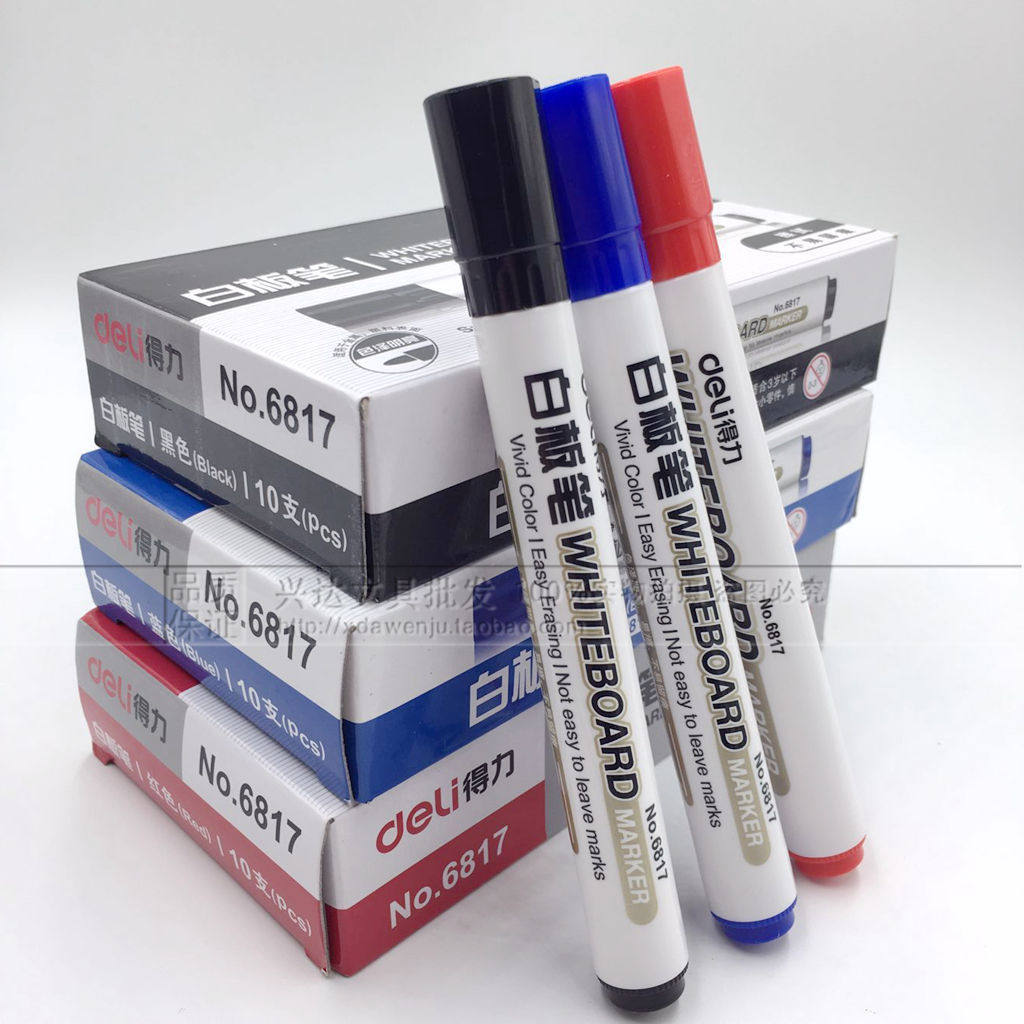 10pcs Deli whiteboard pen Water-based erasable whiteboard pen Easy-to-wipe office teaching whiteboard writing pen